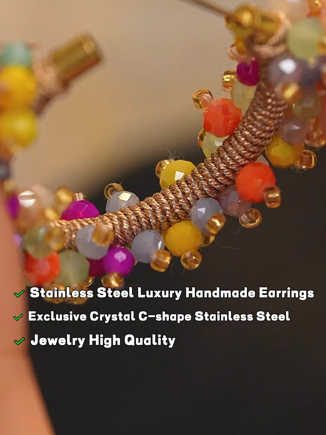 Jinyou 854 Colorful Crystal Handmade Stainless Steel Y2k Huggie