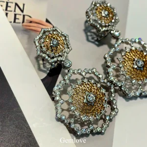 GEMLOVE 2.08CT Honeycomb Drop Earrings - 14K/18K White Gold Vintage Lab Diamond IGI Certified