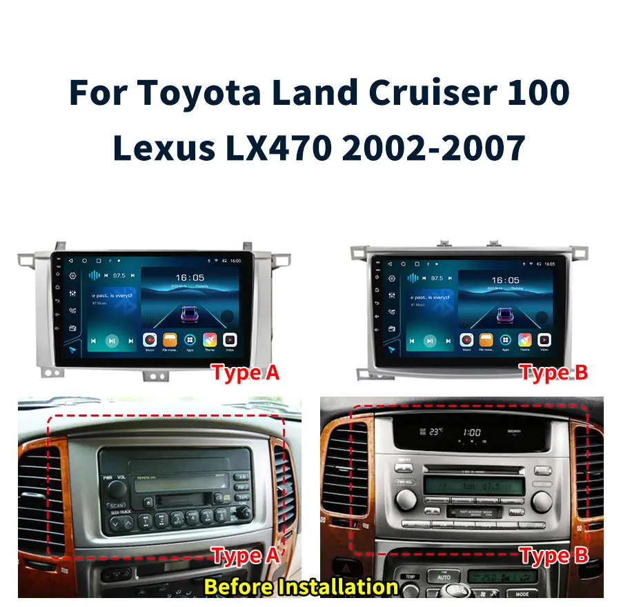 Krando 9" Car Multimedia for Toyota Land Cruiser LC100 Lexus LX470 2002 - 2007 Android Head Unit Wireless Carplay Android 14 5G