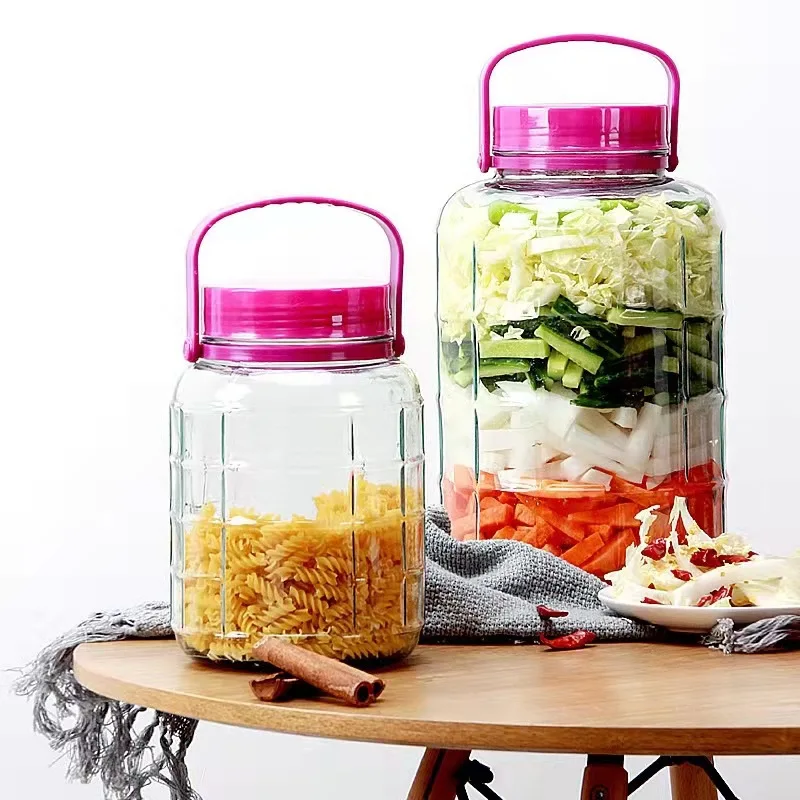 Multiple Sizes Large Capacity Clear Round Large Glass Barrel Food Storage Glass Pickles Plum Wine Jar With Sealing Lid