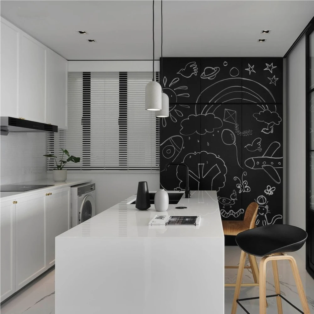 Custom Modular Modern Glossy White Lacquer Kitchen Cabinets Furniture Set With Marble Island