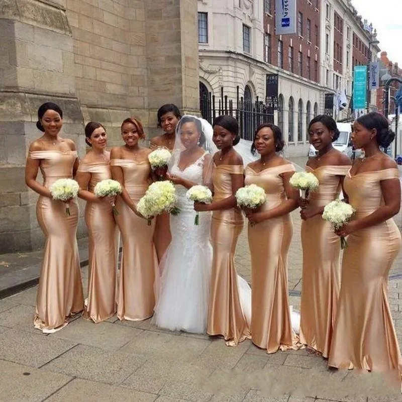African Mermaid Bridesmaids Dress Long Gold Black Girl Wedding Guests Prom Dress Buy Satin 