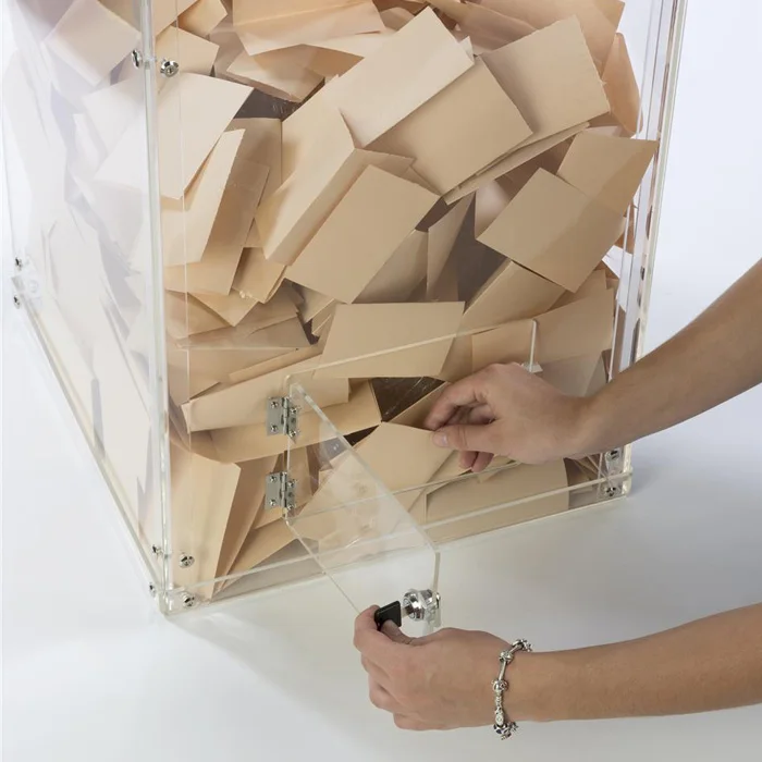 Clear Large Acrylic Rectangular Donation Box with Lock Floor Stand Acrylic Ballot Case Suggestion Box for Raffle Ticket Funds