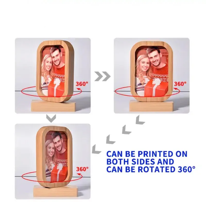DIY Design Bamboo Photo Frame Sublimation Round Rectangle Shapes with Magnet Stand for Gift Giving