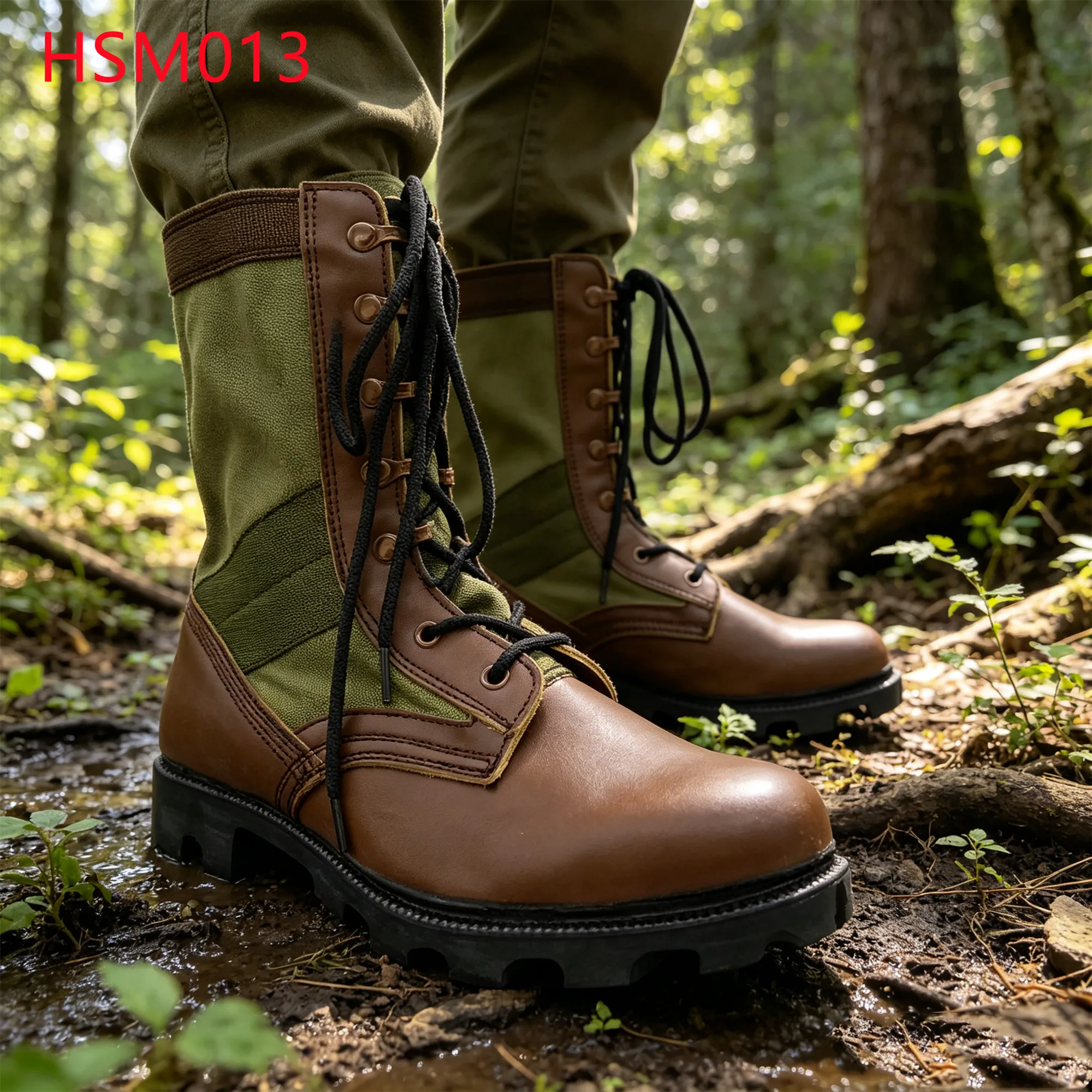 LXG,Lumberjack Brown Full Grain Leather Hua Singh Jungle Boots Relatively Stiff Vulcanized Rubber Sole Hunting Boots HSM013