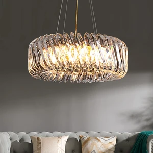 Gold Led Modern Pendant Light Living Room Luxury Simple Ring Shape K9 Crystal Chandelier Lighting