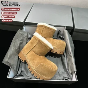 Top Quality Luxury Designer Women Warm Fur Platform Snow Boots Winter Brown Big Round Toe Casual Boots for Women
