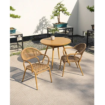 Cafe Outdoor Dining Table And Chair Set Rattan Plastic Wooden Dining Table Set Outdoor Garden Furniture Sets