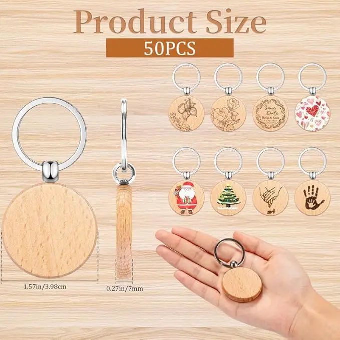 Solid Wood Keyring With Custom Laser Engraved Logo For Personal Use_voghion.com