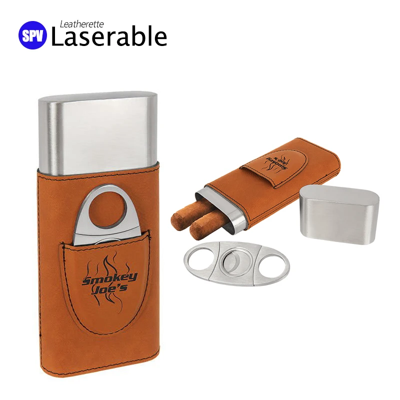 Travel Cigar Humidor Personalized Cigar Cases Hip Custom Laser Engraved Logo Leatherette Portable