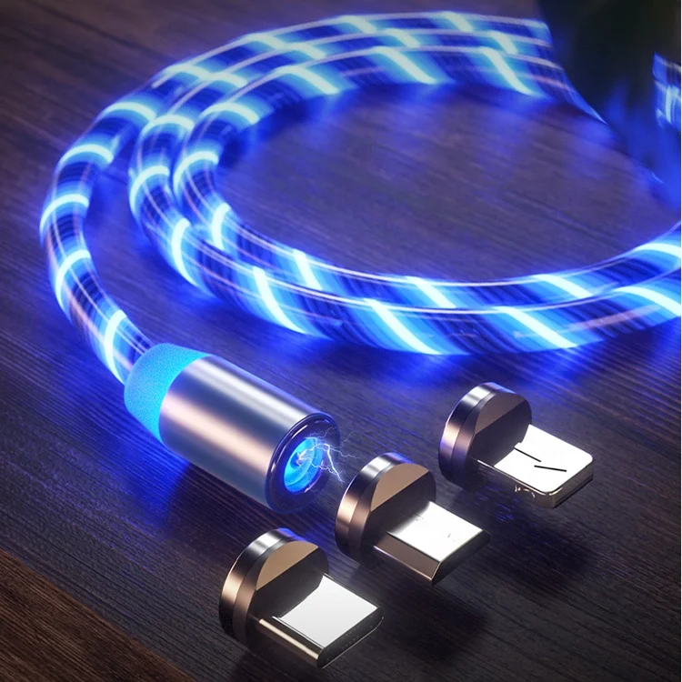 Wholesale Magnetic Fast Charging USB Cable Flowing Light Phone Accessories Cable USB Led Luminous Micro Lighting Data Cables