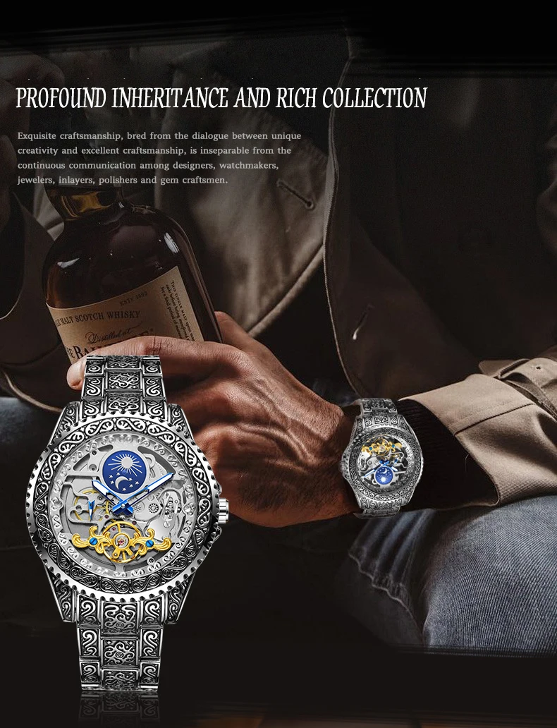 Forsining Skeleton Moonphase Stainless Steel Watch
