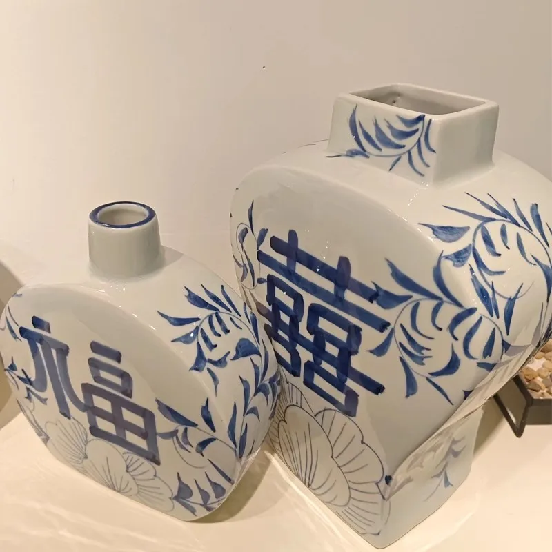 Hand-Painted Blue & White Vintage Ceramic Flower Vases