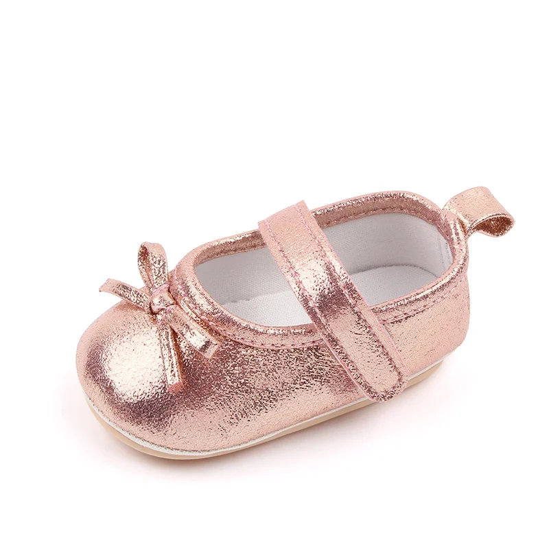 Shiny Solid Color Bright Top Bow Non-slip Soft Soled Baby All Match Princess Toddler Shoes factory