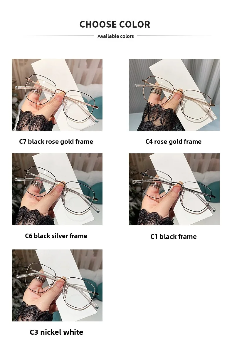 2026 Nieuwe metalen vierkante full-fra fotochromatische anti-blauwlichtbril met modieus geometrisch patroon en PC-lenzen._voghion.com