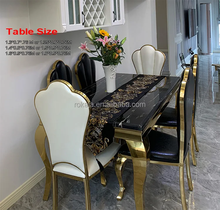 Luxury Marble Dining Table with Golden Stainless Steel
