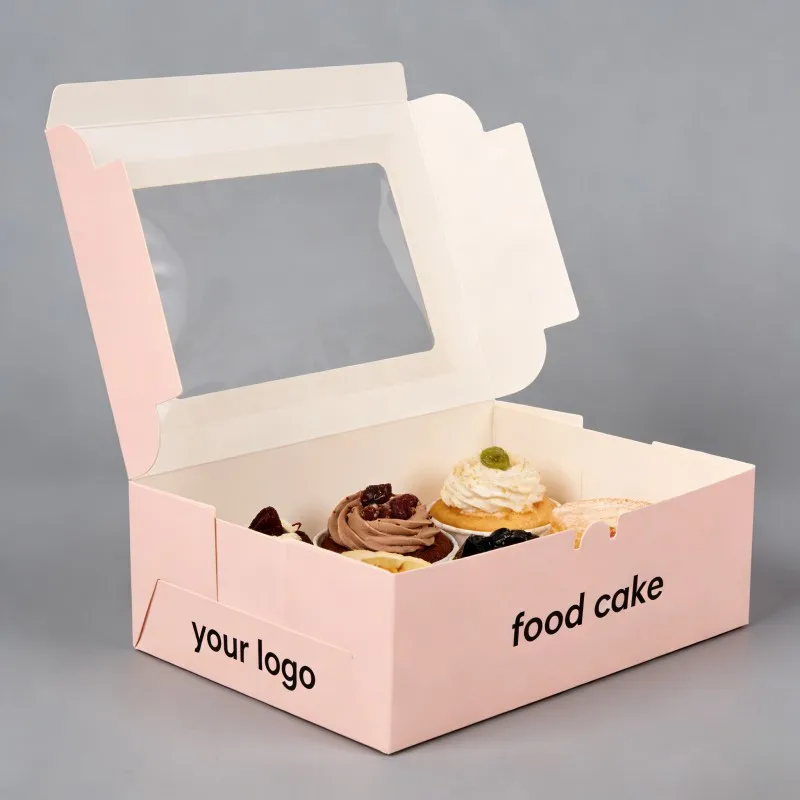 Scatola di carta economica, riciclabile e adatta al contatto con gli alimenti, personalizzata, venduta all’ingrosso, con finestra per cioccolatini, biscotti, ciambelle e dessert