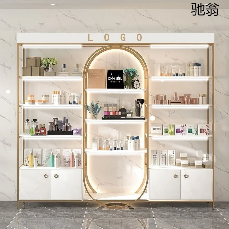 Custom Wooden Wall Cosmetic Shelves Display And Makeup Display