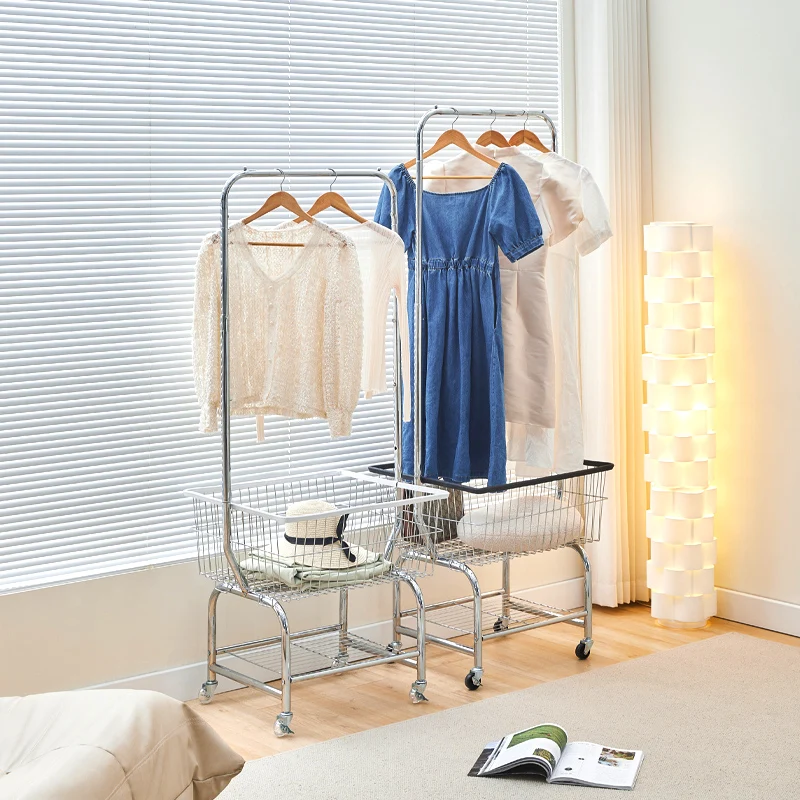 Wholesale Stainless Steel Removable Wheeled Metal Coat Rack Floor-Standing Coat Stand for Living Room and Bathroom