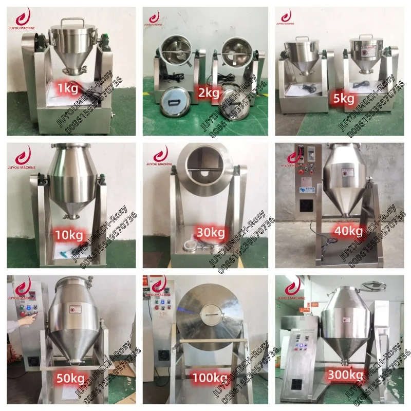 Hot Sale Commercial Herbs Spice Rotating Drum Powder  Blender Mixer Dry Cassava Flour Mixer Machines Double Cone Mixer Machine