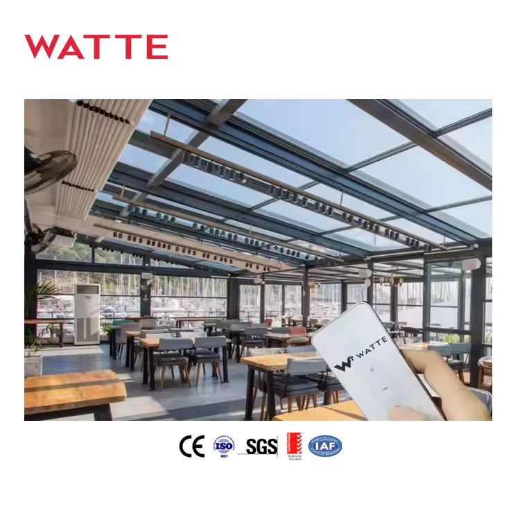 Outdoor Smart Retractable Glass Roof for House Villa Restaurant Remote Control Sliding Aluminium Double Glazed Roofing Shade