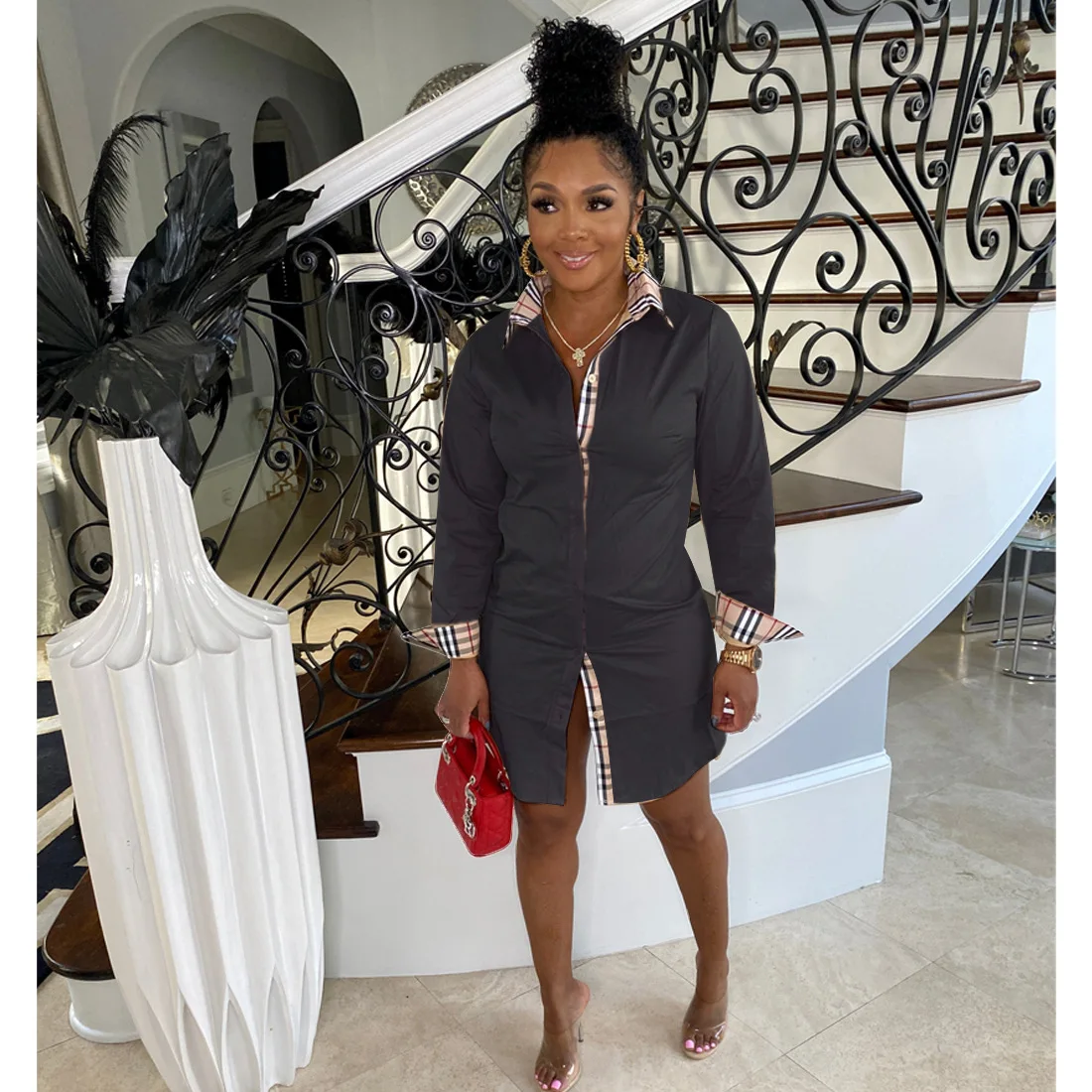 Women dresses casual summer Solid Color Elegant Trend Brown Black