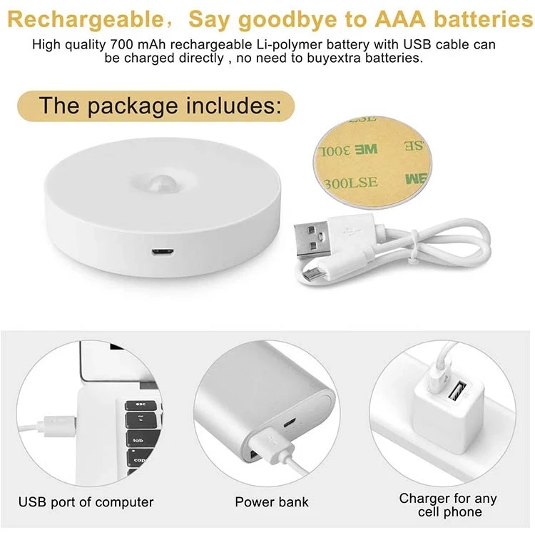 LED Motion Sensor Closet Light Rechargeable Touch Night Light Led Cabinet Light For Kitchen Furniture