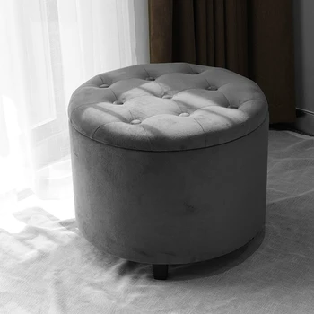 Customized Velvet Round Shape Foot Stool Ottoman Pouf with Wooden Legs