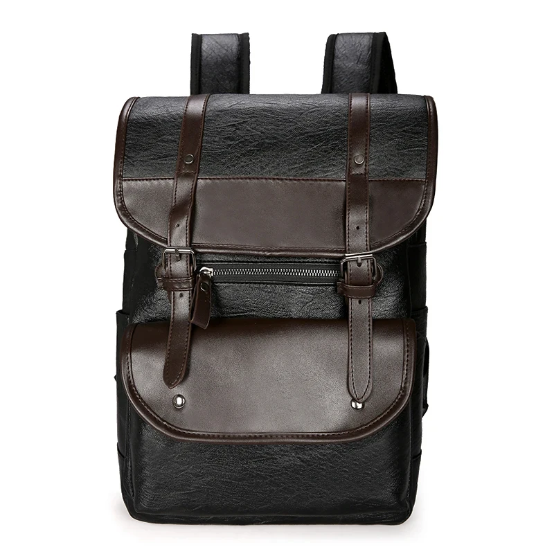 16.5-Inch Fashion PU Leather Laptop Backpack Men Retro Schoolbag Large Capacity Books Waterproof Mochilas Patchwork Teenagers