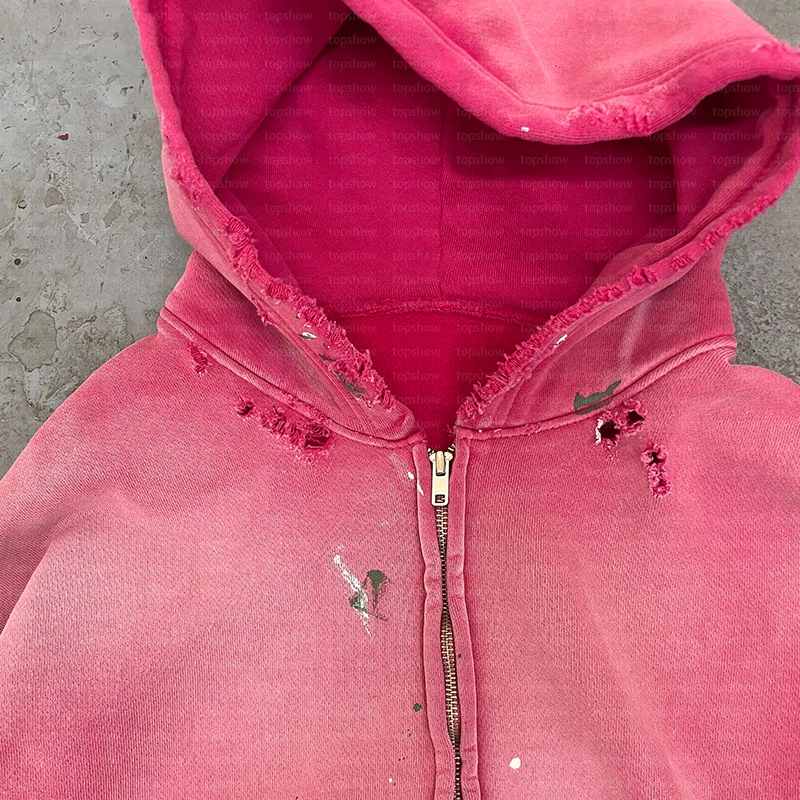 Pink Sun Faded Hoodie French Terry Custom Distressed Destroyed Heavy ...