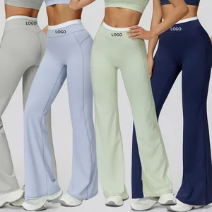 High Quality Custom High Waist Flared Yoga Pants Naked Feeling Skin Friendly Tummy Control Butt Lift  Wide Leg Gym Pants