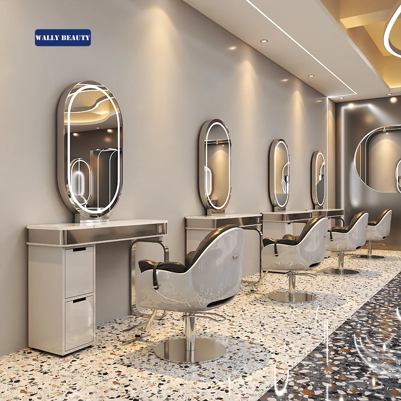 Комплект Мебели для салона красоты Wallybeauty золотистый салонный парикмахерский зеркало парикмахерской станция с шкафом хранения