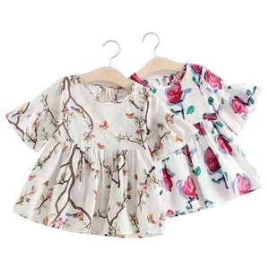 2021 Hot Selling Floral Print Baby Girl Dress Cute Toddler Flower Princess Short Sleeve Sundress Summer Dresses Kids Clothes