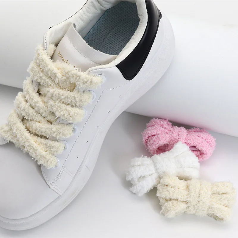 Olian 10mm extra Wide Caterpillars Thick Fuzzy Shoelaces Flat Fat Low  Canvas Sneakers Fluffy Plush Shoe Laces