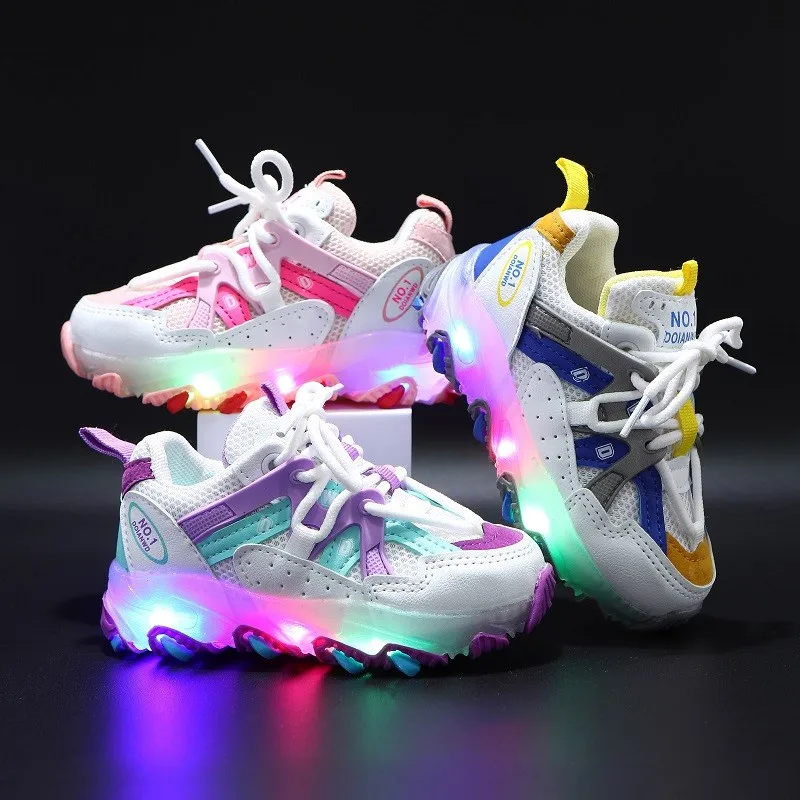 Children Shoes With Flash Light Boys Girls Autumn Winter Breathable LED Sneakers 
