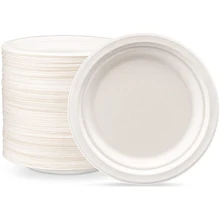 Eco-Friendly 100pcs Set of Sugarcane Fiber Tableware Reusable and Disposable Plates Bowls for Wedding Birthday BBQ Parties