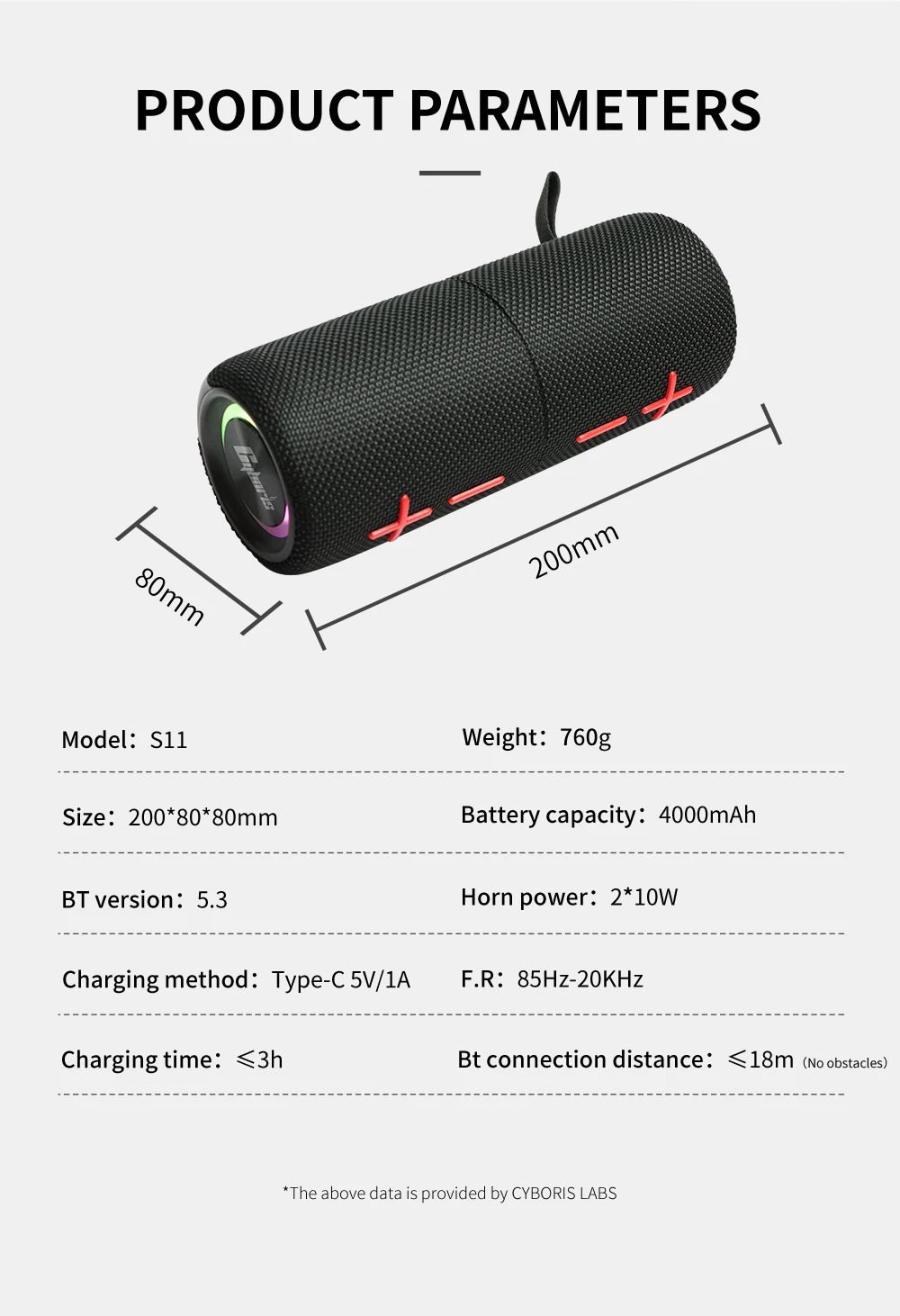 2合1便携式分体式无线扬声器IPX6防水磁性双扬声器，带RGB灯TWS配对，适用于笔记本电脑S11