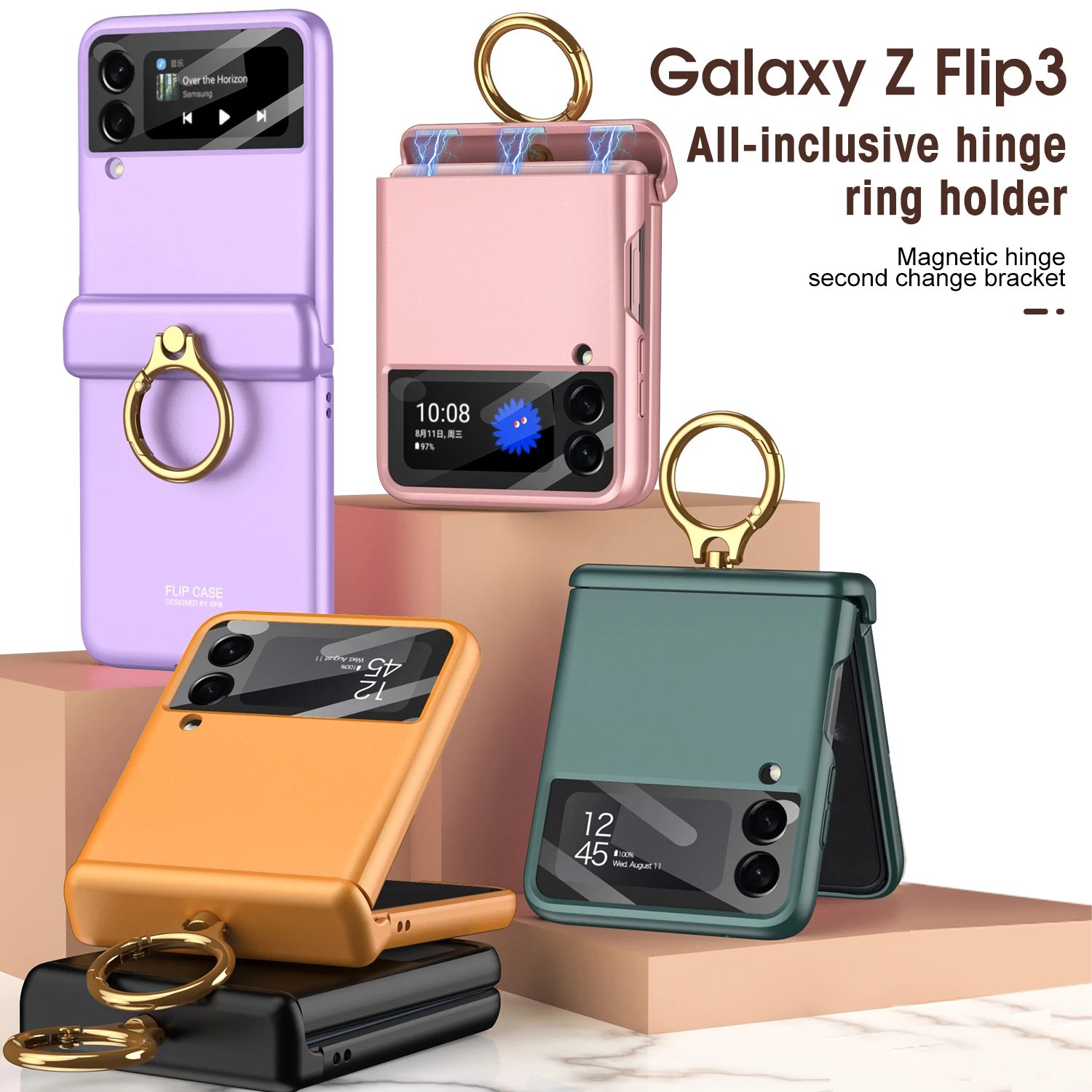 With Strap Finger Ring Case For Samsung Galaxy Z Flip 4 Case For