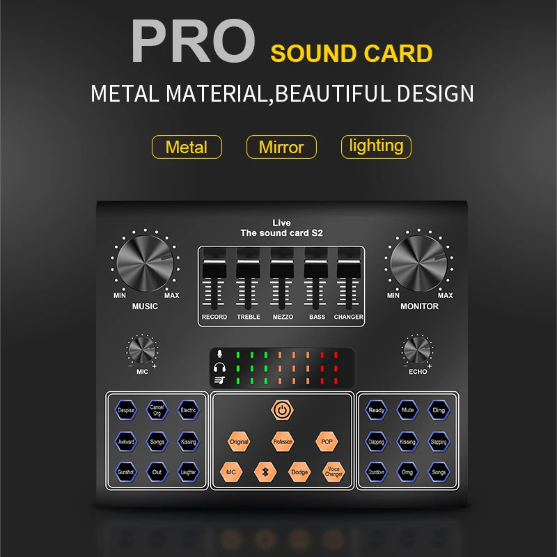 Live Sound Card Audio Interface Adjustable With Desktop Condenser Microphone and Monitor Headphone Podcast Production Studio Kit