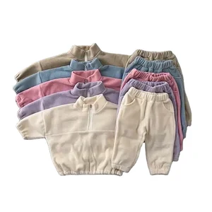 OEM Customizable Factory High Quality Fleece Kids Clothing Winter Girls Sweatshirt 2 Piece Jogger Set
