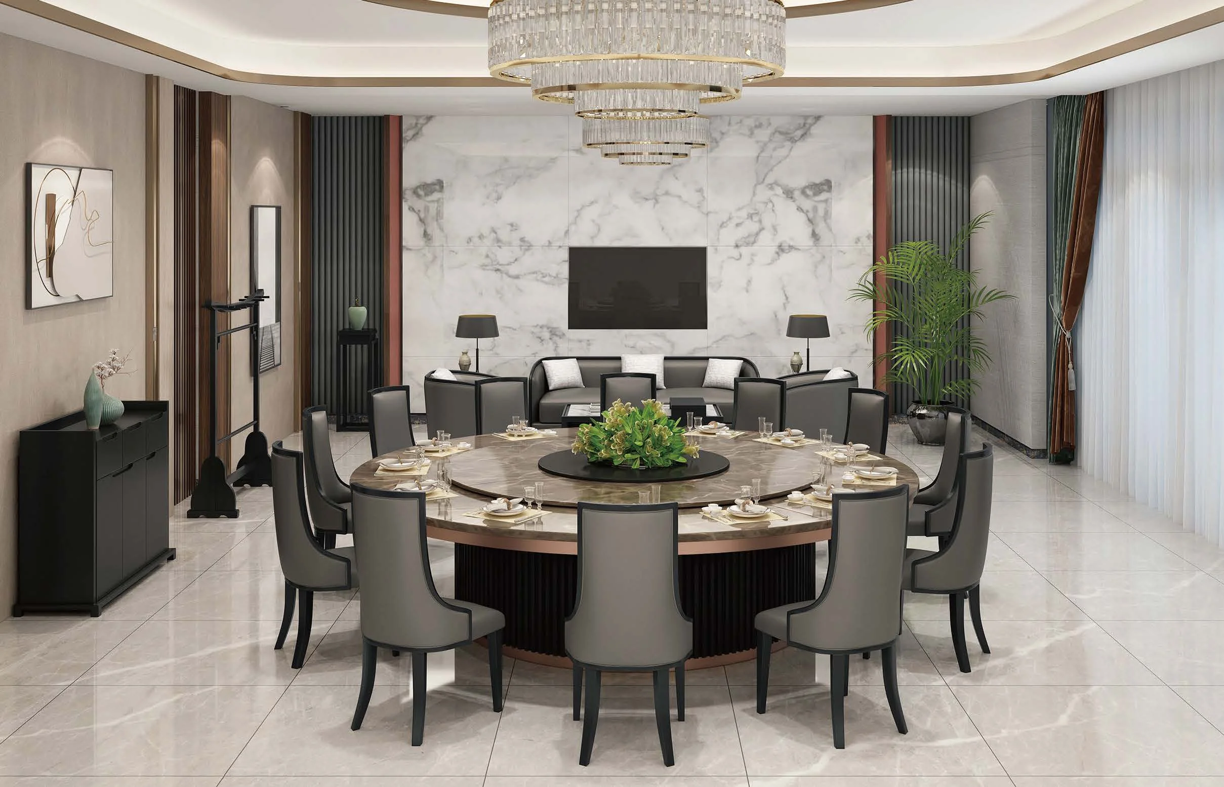 Modern Electric Artificial Marble Dining Table Fish Belly White Banquet ...
