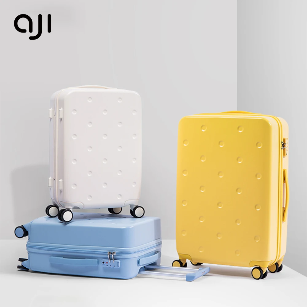 Aji new arrival trolley bags luggage fashion hardware custom waterproof long trip wholesale lock travel carry on suitcase