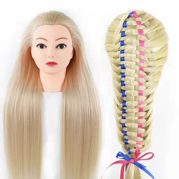 24'' Synthetic Hair Mannequin Head Hair Styling Training Head Manikin Cosmetology Doll Head with Free Clamp Holder Stand