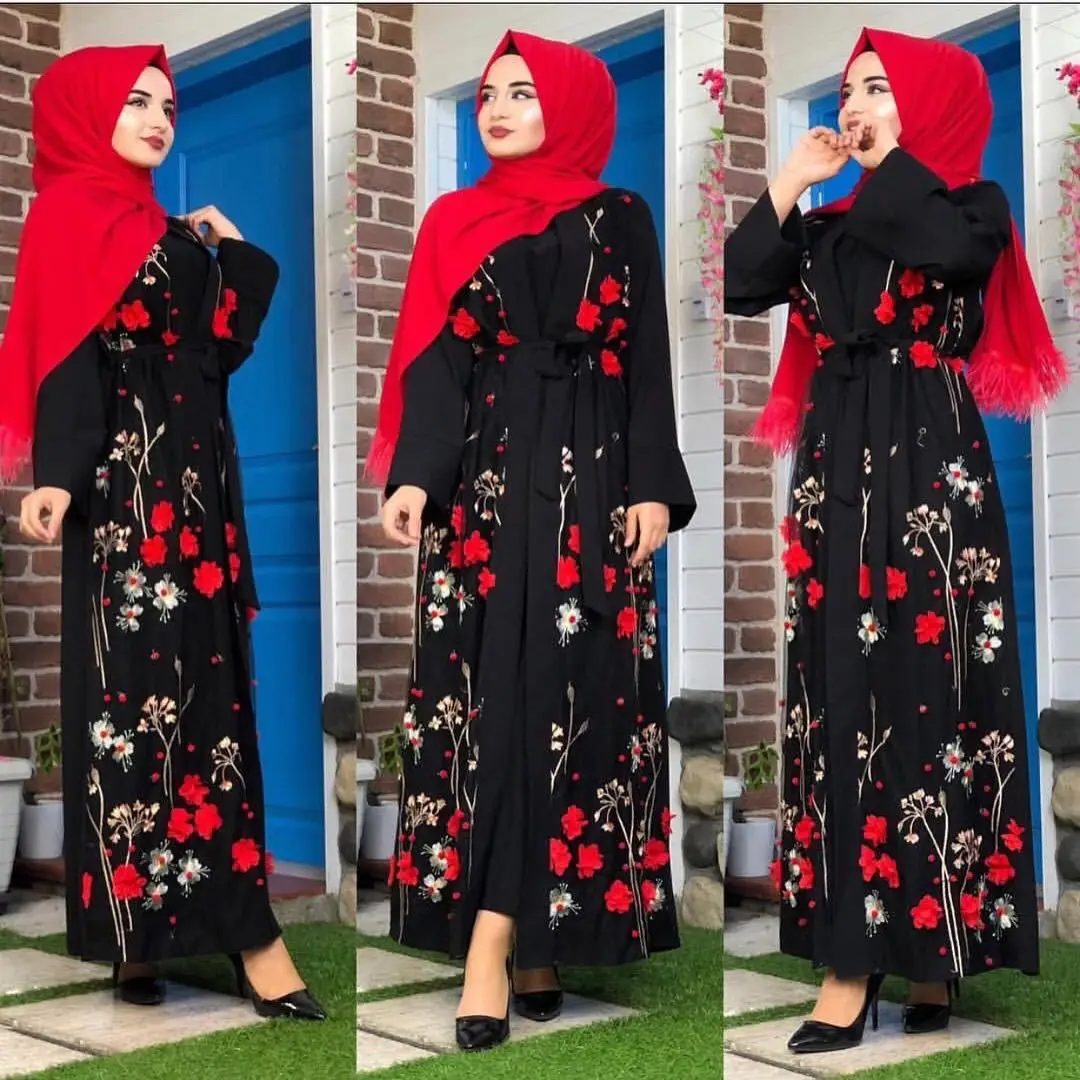 Richkeda Store Muslim Kaftan Abaya Dress Kimono Women Dubai Open