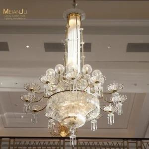 Custom Made Royal Style Bespoke Oval Dining Table Glass Lamp Suspension Chandelier Light for Hotels