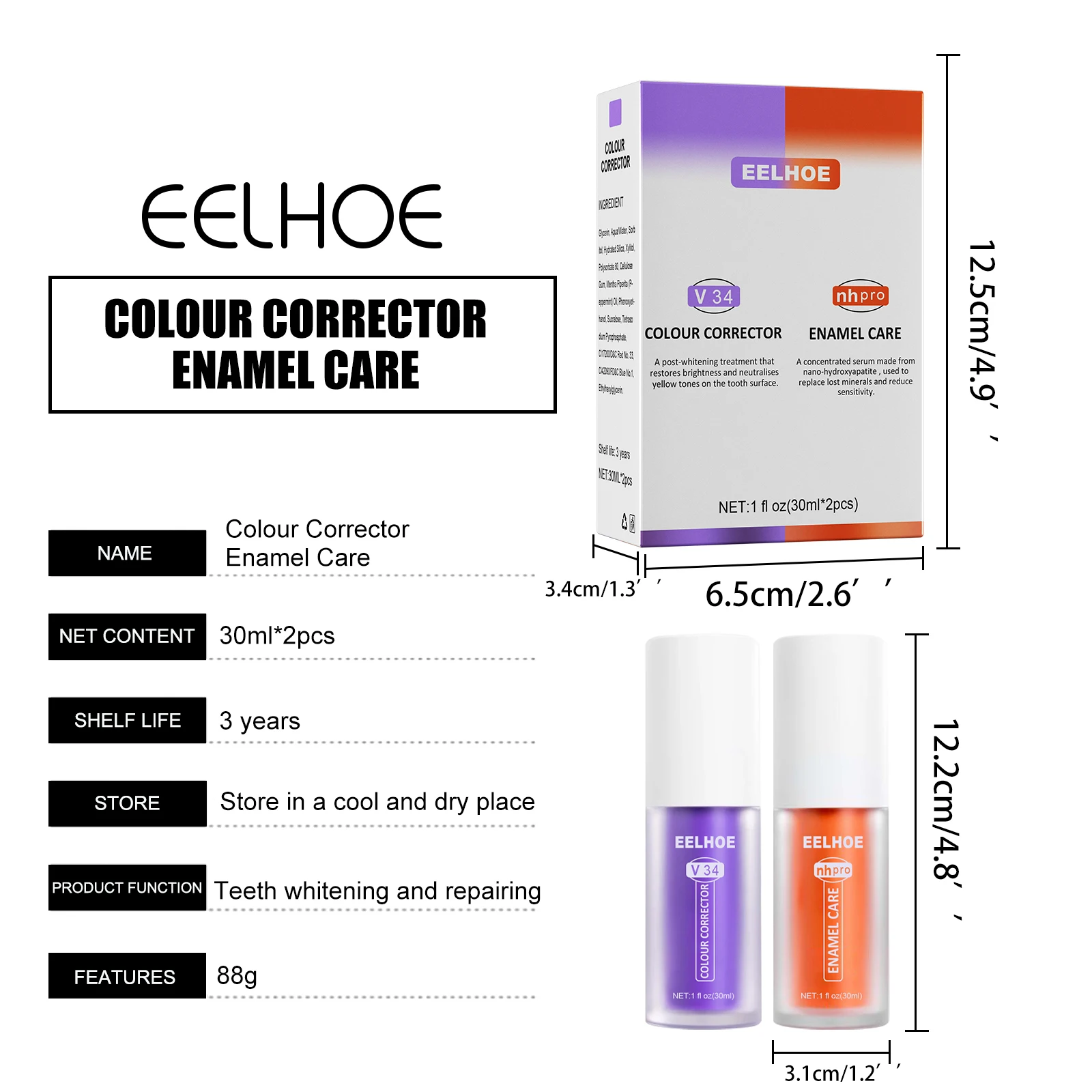 V34 Colour Corrector+enamel Care Serum Set Teeth Whitening Toothpaste