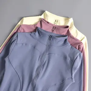 Custom Women's Soft Comfortable Zip up Gym Jackets for Sports Long Sleeves Tight Running Fitness Yoga Top