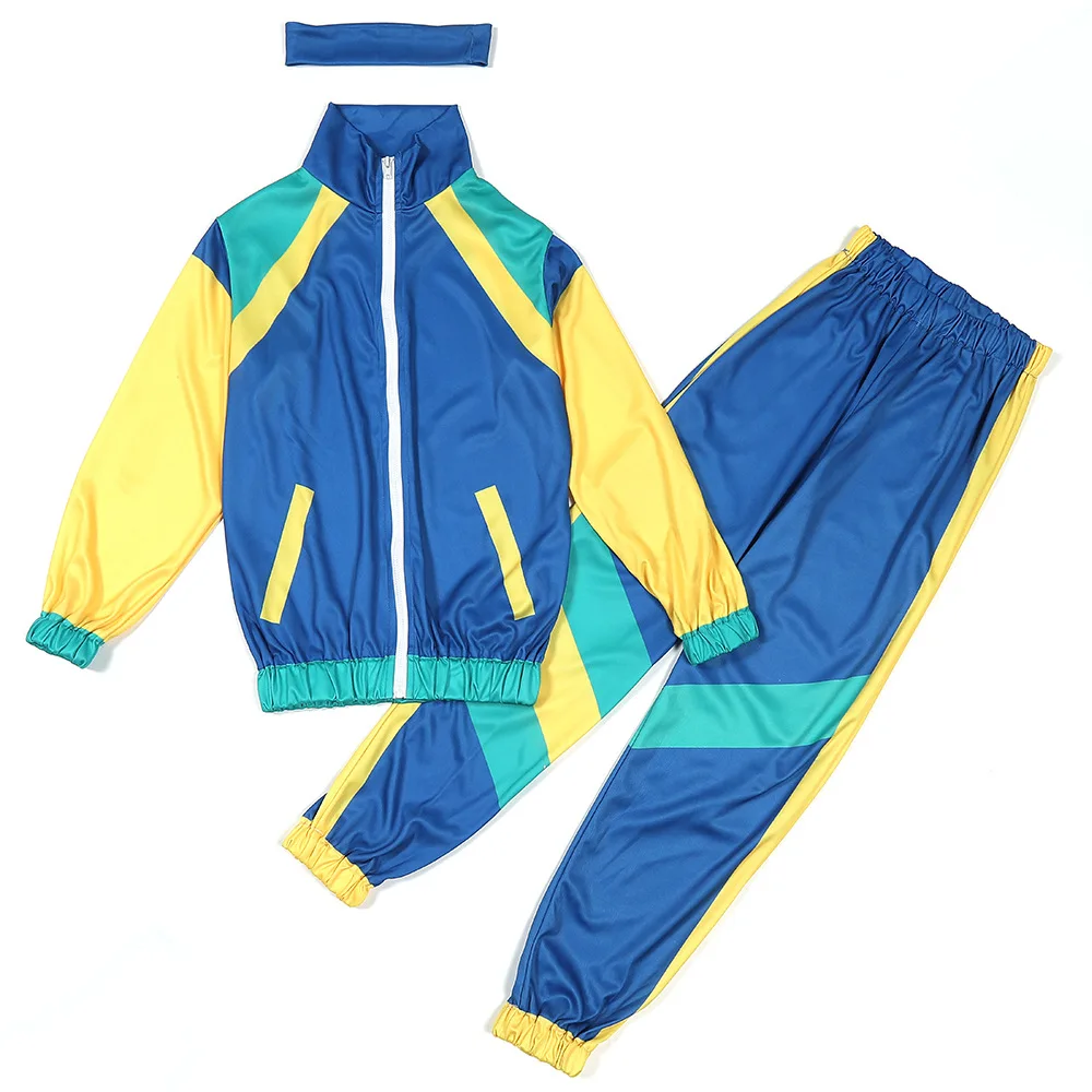 Velcoxplay - Jaren 80-kostuum voor dames, disco, turnpak, jaren 80, 90, retro jas, broek, joggingpak, carnavalskostuum, zwart, maat S