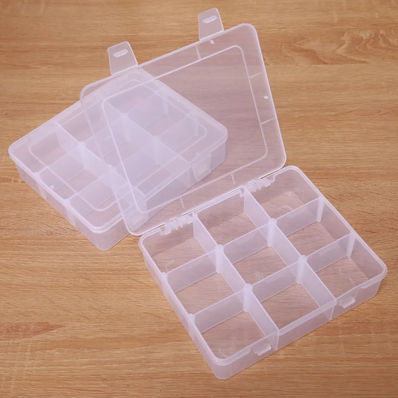 Single Layer 9 Grid Compartments Detachable Parts Accessories Clear PP Plastic Divided Storage Box