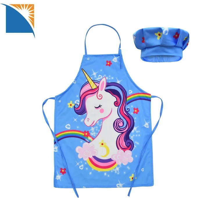 JESKIDS Apron for Kids with Chef Hat Set Adjustable Unicorn Apron for Baking 4-12 Years 